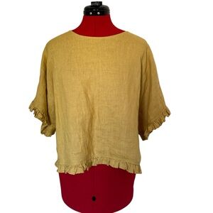 SOLD Cynthia Rowley mustard linen Short Sleeve Blouse